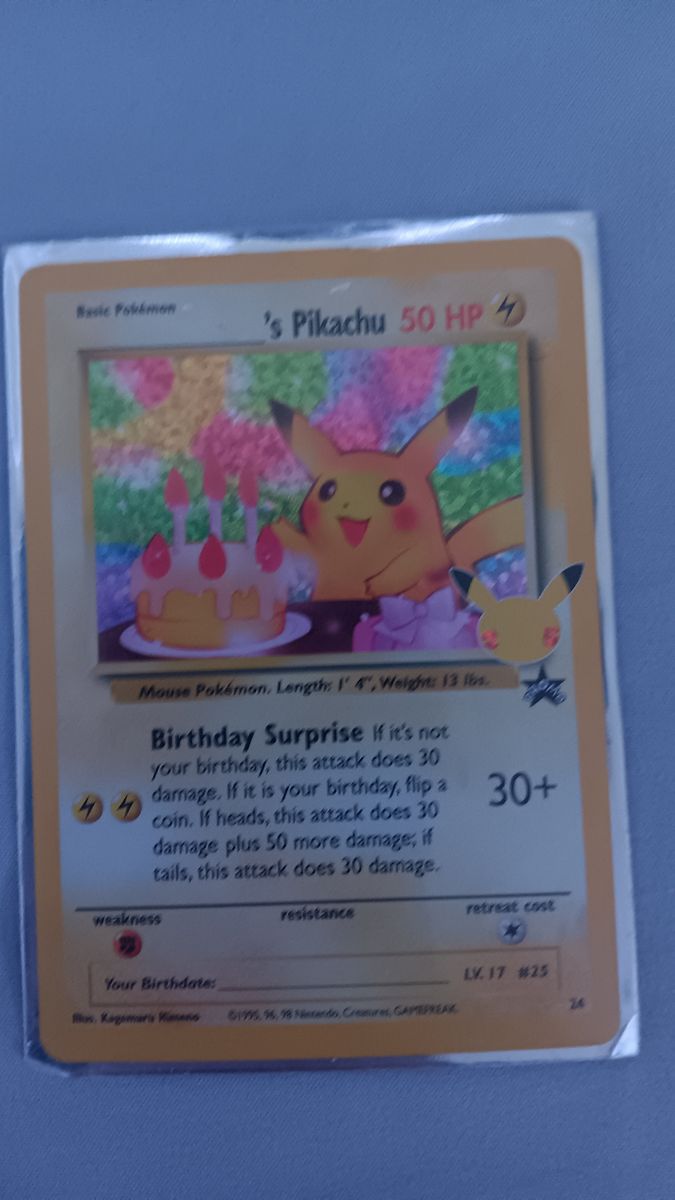 Pokémon Base Set 2 Pikachu 50 HP LV.17 #25 Holo Rare Birthday Surprise Trading Card
