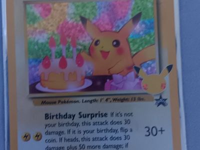 Pokémon Base Set 2 Pikachu 50 HP LV.17 #25 Holo Rare Birthday Surprise Trading Card