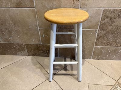 White Wood Counter Height Stool w/ Oak Seat