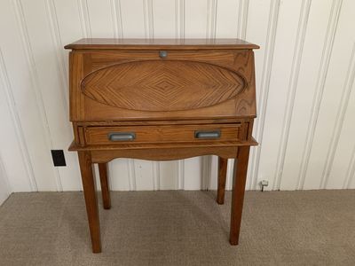 Wooden Secretary Desk with Drop-Front Lid and Storage Drawer