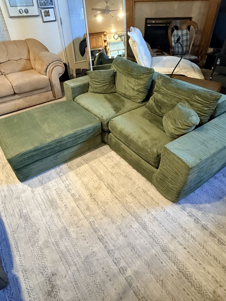 Green Corduroy Sectional Sofa with Reversible Chaise - Modular Design, 83" Wide