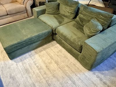 Green Corduroy Sectional Sofa with Reversible Chaise - Modular Design, 83" Wide