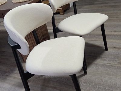 Set of 2 Modern Cream Dining Chairs - Upholstered, Black wood Legs