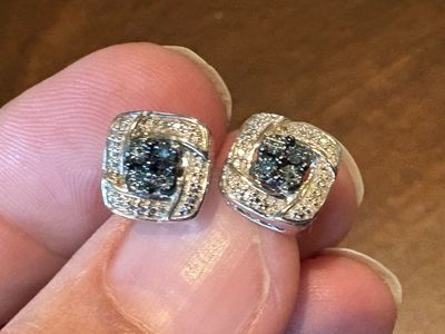 Vintage Sterling Silver JWBR Earrings Blue Diamonds