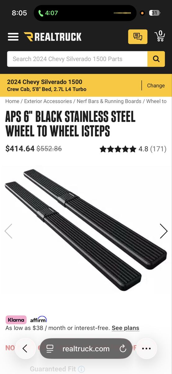 APS 6" Black Stainless Steel Wheel to Wheel iSteps for 2024 Chevy Silverado 1500 Crew Cab