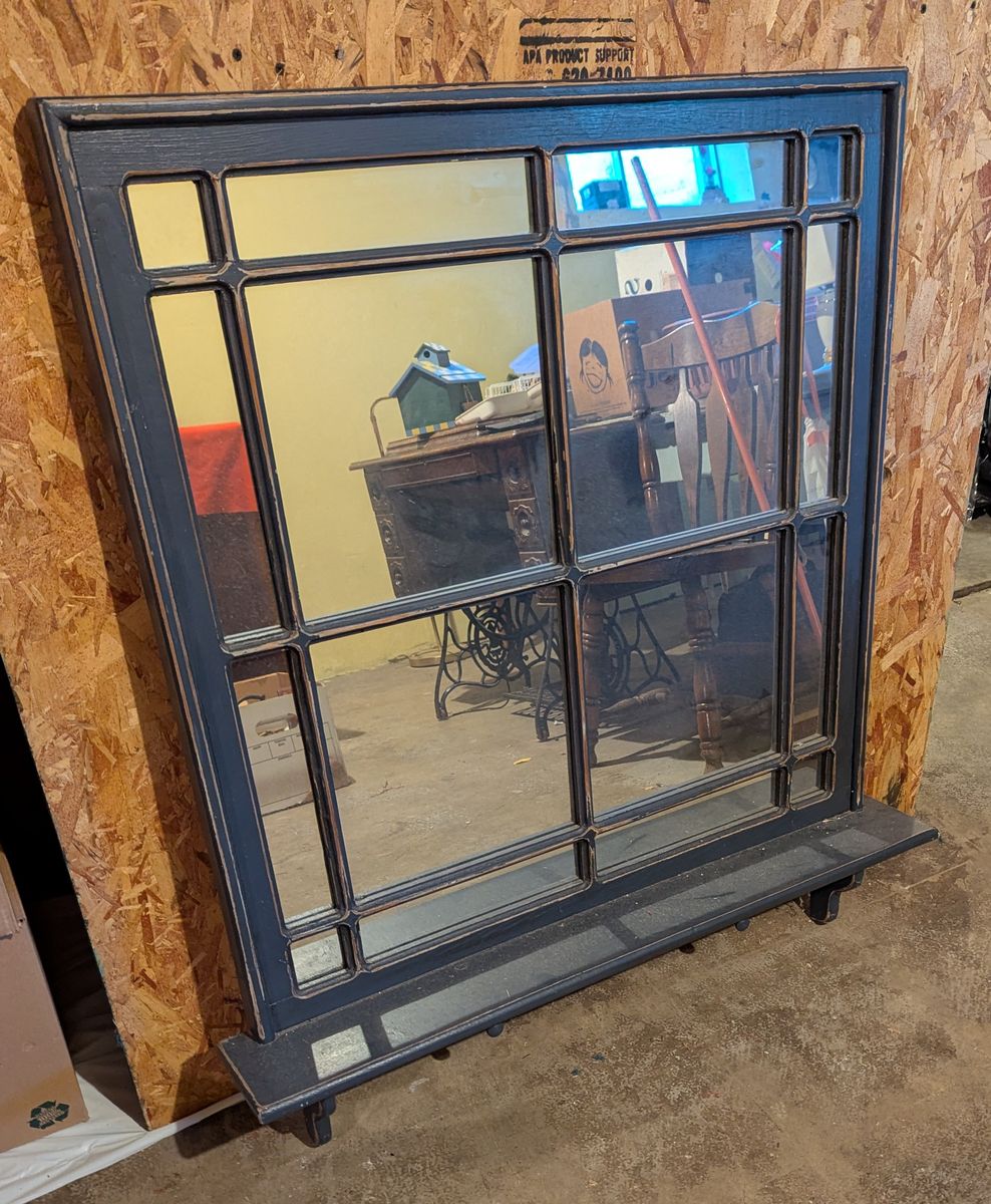 Large 41" Farmhouse Windowpane Mantel Wall Mirror - Bluish Gray