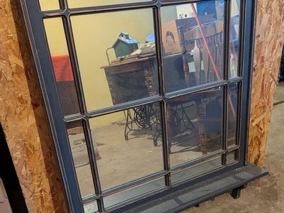 Large 41" Farmhouse Windowpane Mantel Wall Mirror - Bluish Gray