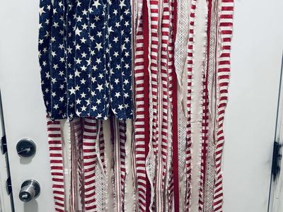 Handmade American Flag Fabric Rag Garland Bunting - Rustic Patriotic Home Decor Wall Hanging