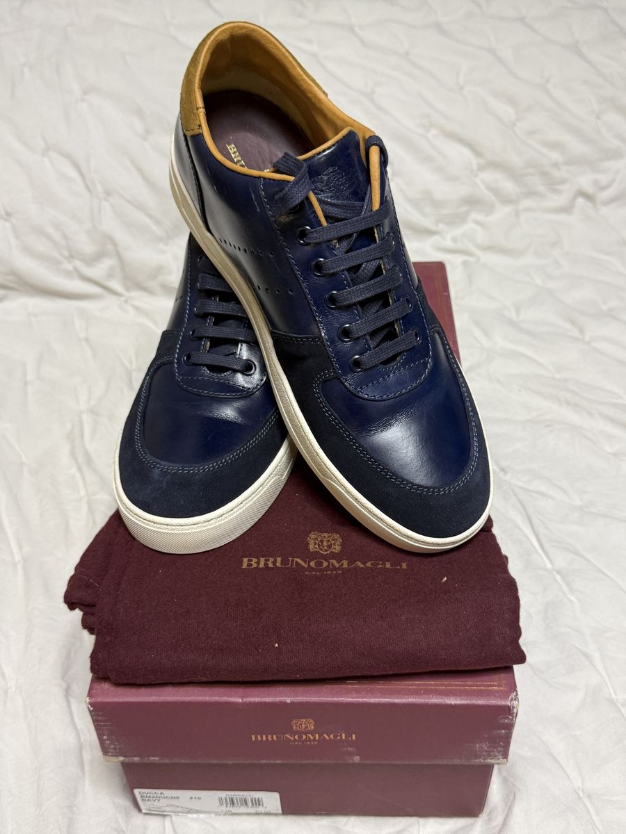 Bruno Magli DUCCA Navy Leather & Suede Low Top Sneakers Men's US 8.5/EUR 41.5