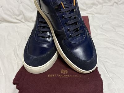 Bruno Magli DUCCA Navy Leather & Suede Low Top Sneakers Men's US 8.5/EUR 41.5
