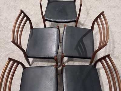 J.L. Møller Vintage Danish Modern Dining Chairs Set of 5 Black Vinyl