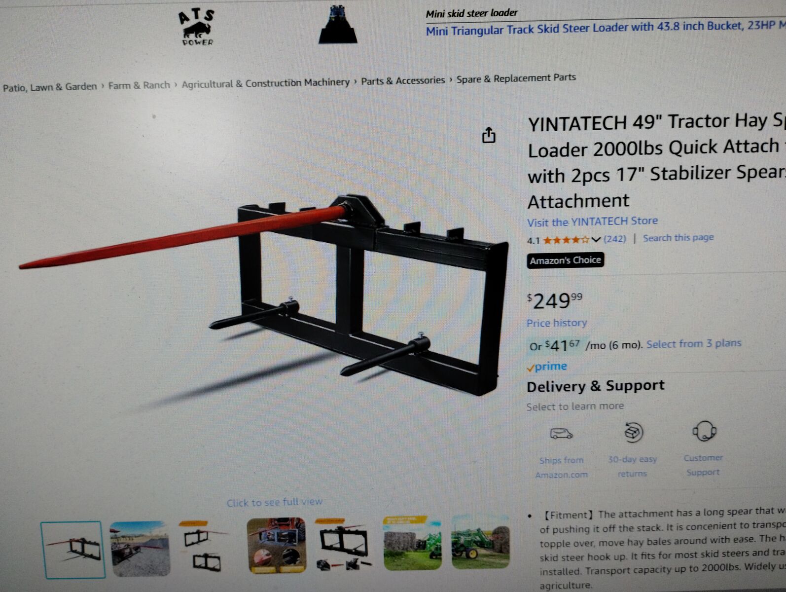 SKIDSTEER  HAY FORK ATT  I HAVE 48 INCH FORK UPGRADE