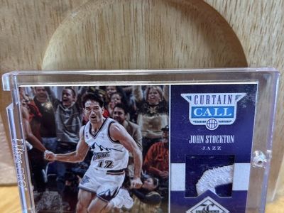 2012 John Stockton NBA Utah Jazz Curtain Call Authentic Material Limited Basketball Card 05/10 Made. WOW !!! NAME PLATE -