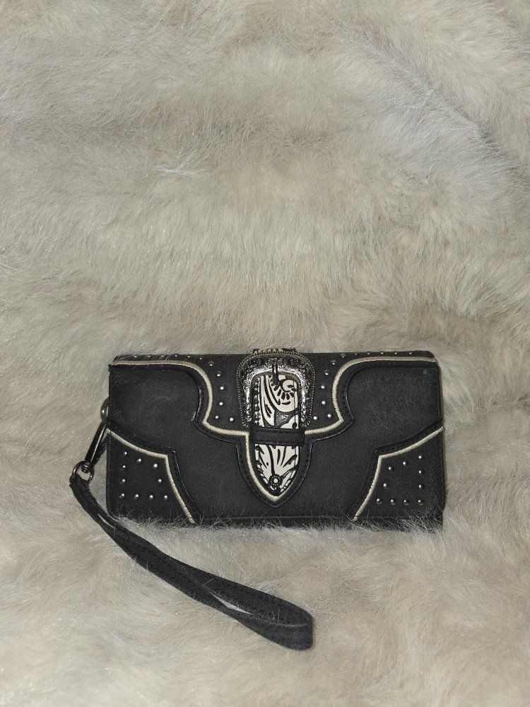 Montana West Black & White Studded Western Wallet Clutch Wristlet