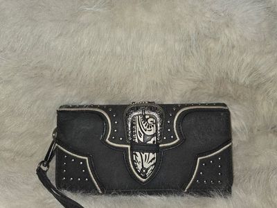 Montana West Black & White Studded Western Wallet Clutch Wristlet