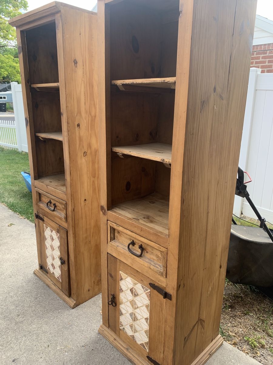 Rustic Wood Bookcases / Display Cabinets - Set of 2