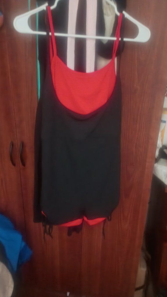 Stylish Red & Black Stretchy Romper - Size Medium