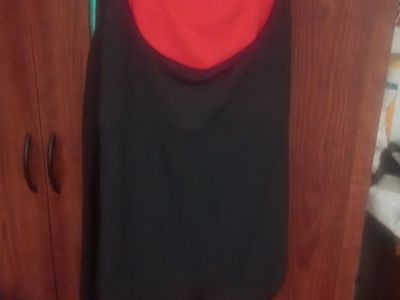 Stylish Red & Black Stretchy Romper - Size Medium