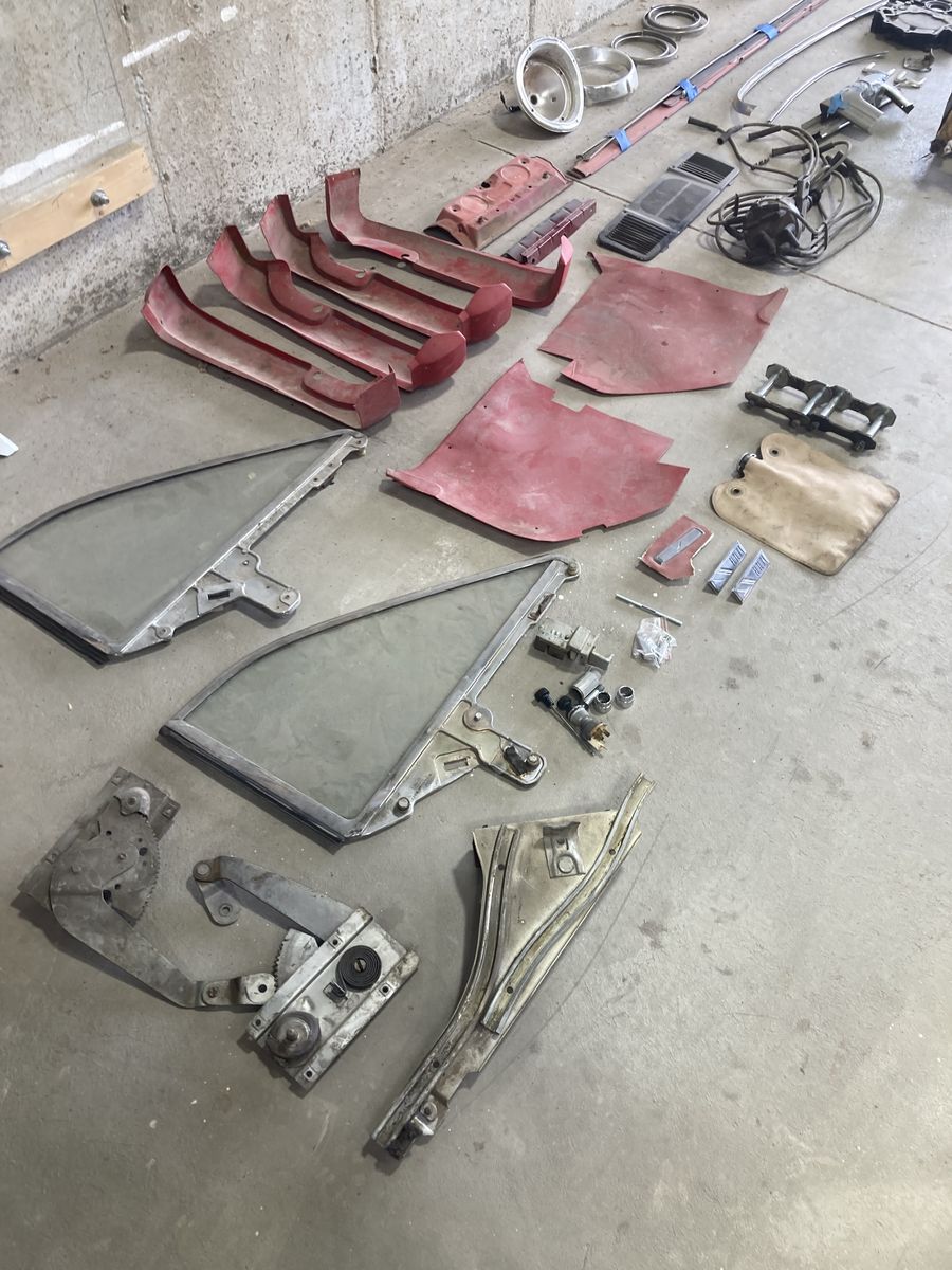 Vintage Ford Falcon parts lot - Dash, interior panels, window, regulators, trim, and more