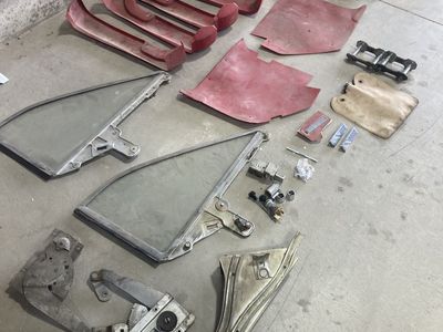 Vintage Ford Falcon parts lot - Dash, interior panels, window, regulators, trim, and more