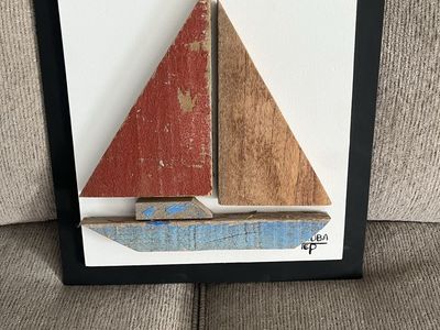 Handcrafted Reclaimed Wood Sailboat Wall Art Nautical Decor 12”X 12”