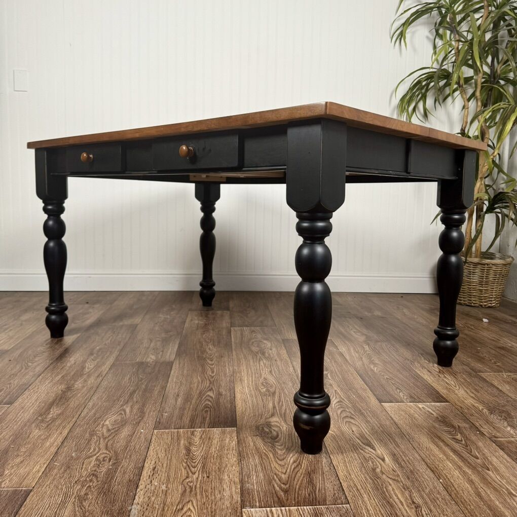 Black Table/ Desk with Wood Top and Turned Legs