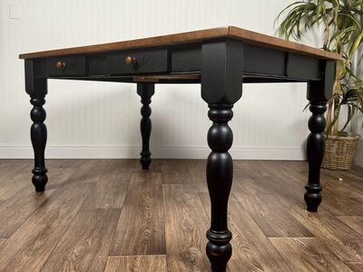 Black Table/ Desk with Wood Top and Turned Legs