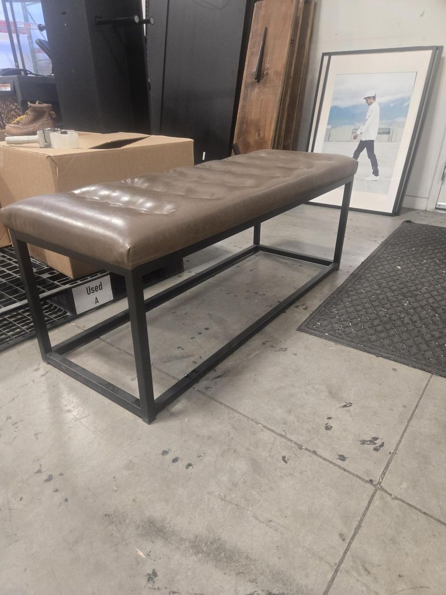 Metal Bench with Faux Leather Top