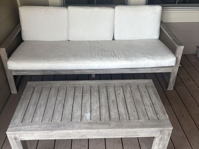 Pottery Barn Outdoor Patio Sofa + Coffee Table