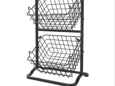 Oceanstar 2FB1927 2-Tier Kitchen Wire Storage Basket Stand - Black