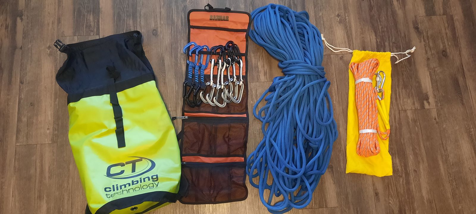Lightly Used Climbing Gear: rope, quickdraws, bags