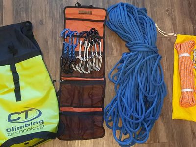 Lightly Used Climbing Gear: rope, quickdraws, bags