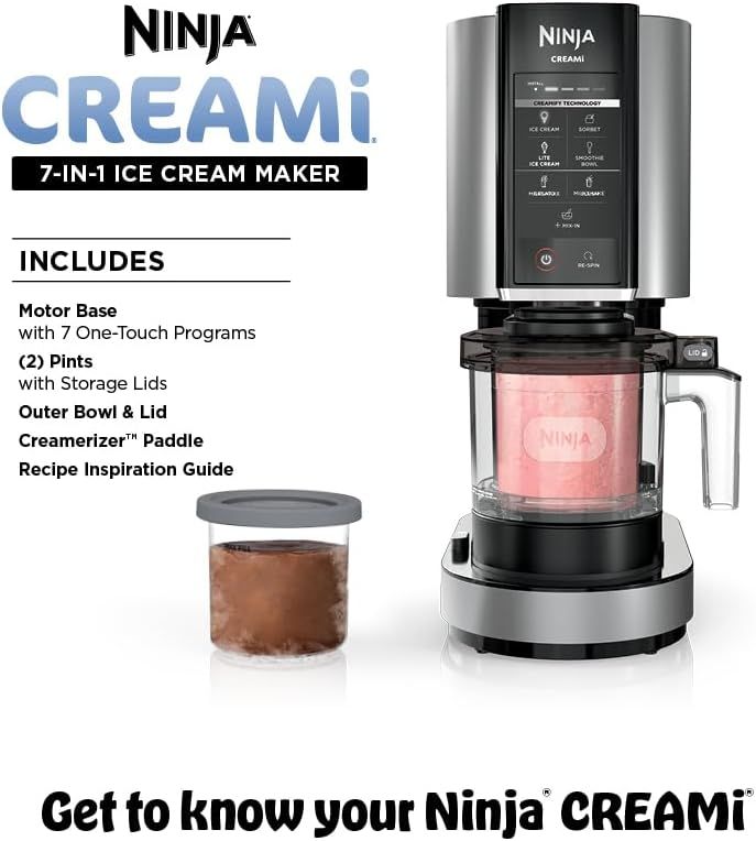 Ninja CREAMi 7-in-1 Ice Cream Maker, Gelato, Sorbet & Milkshake Machine with 2 Pints & Recipe Guide