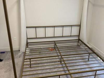 Gold Canopy Metal Bed Frame, king Size, with Headboard and Slats