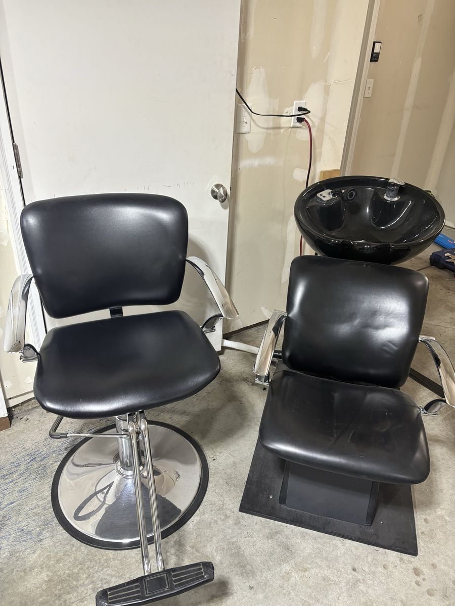 Black Salon Styling Chair and Shampoo Station Basin Unit Set