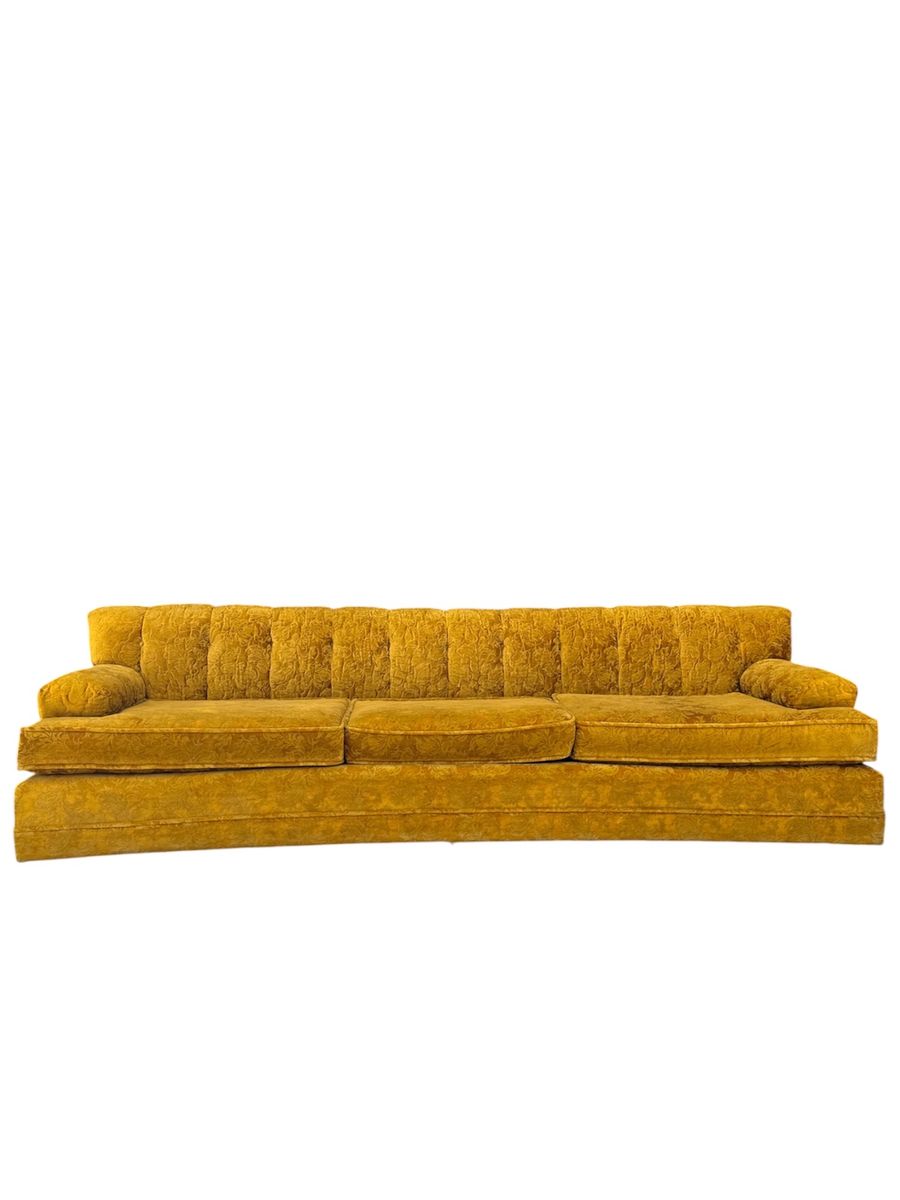 Vintage Mid Century Golden Velvet Tufted Sofa Couch