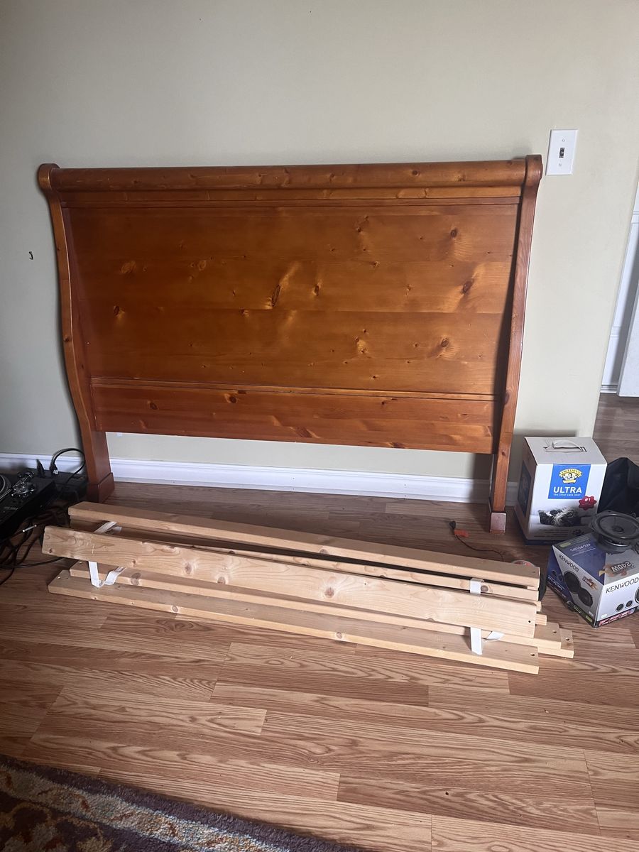 Full size bed frame + box spring + clean mattress