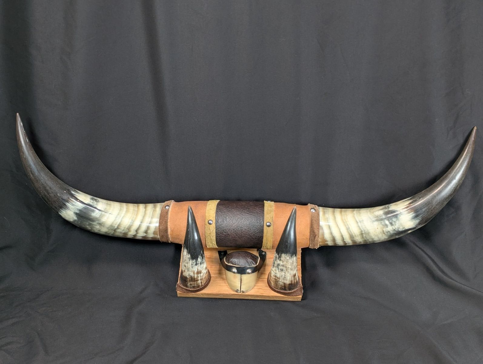 Vintage Steer Horn Wall Mount Coat Rack Handcrafted Mexico Leather Suede 3ft ...