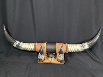 Vintage Steer Horn Wall Mount Coat Rack Handcrafted Mexico Leather Suede 3ft ...