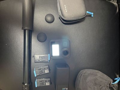 GoPro Max 360 Camera Bundle - 4 Batteries, 49" Selfie Stick, Dual Charger, Lens Covers, Case