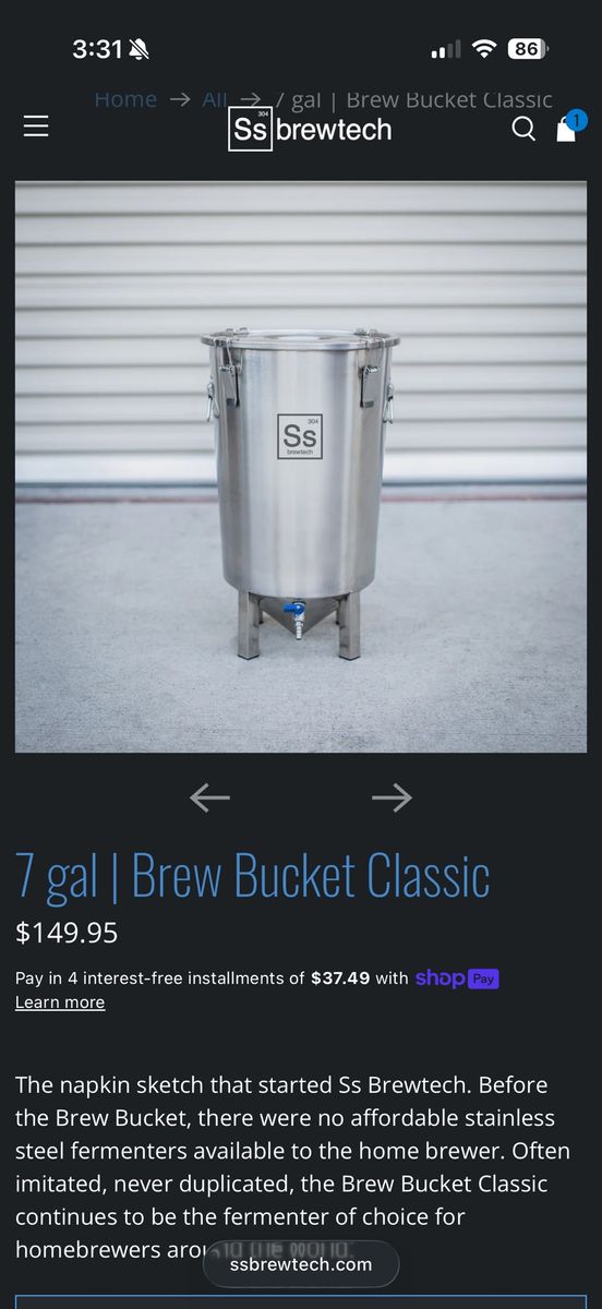 SS Brewtech 7 gallon Bucket Fermenter