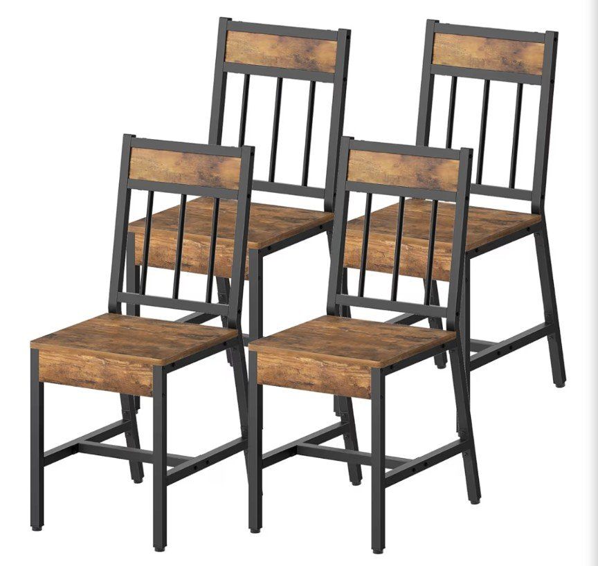 YATINEY Set of 4 Rustic Brown Wooden Dining Chairs