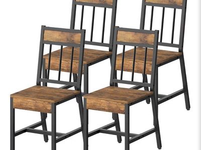 YATINEY Set of 4 Rustic Brown Wooden Dining Chairs