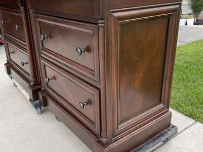 Pair of Wooden 3-Drawer Nightstands / Bedside Tables - Dark Brown Finish