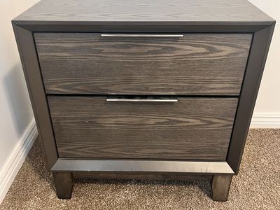 Modern Dark Gray Wood 2-Drawer Nightstand with Silver Handles