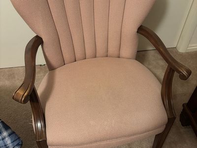 Vintage Pink Scalloped Upholstered Back Accent Chair with Wood Frame