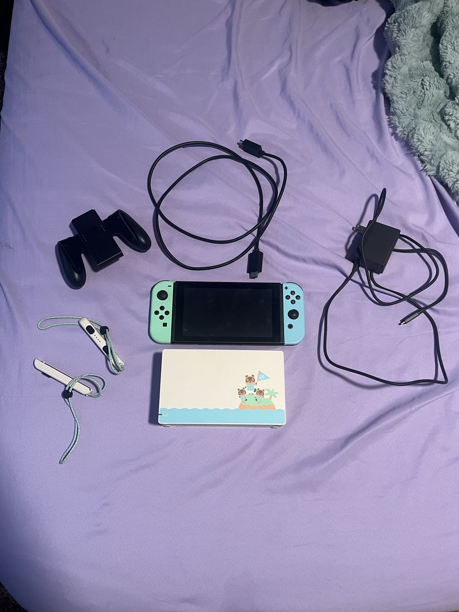 Nintendo Switch Animal Crossing Edition Console Bundle with 3 Games (Zelda, Mario, Pokemon)