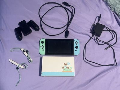 Nintendo Switch Animal Crossing Edition Console Bundle with 3 Games (Zelda, Mario, Pokemon)