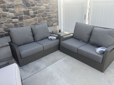 Grand leisure las palmas 2 loveseats and Wicker Patio Set - All-Weather Resin Wicker with Cushion