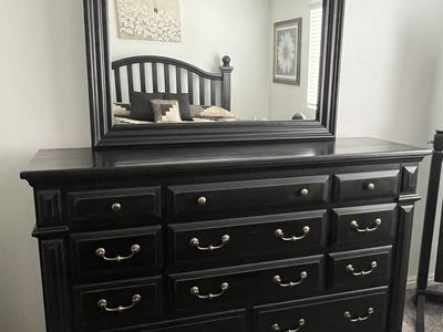 Black Wooden Dresser with Matching Large Mirror